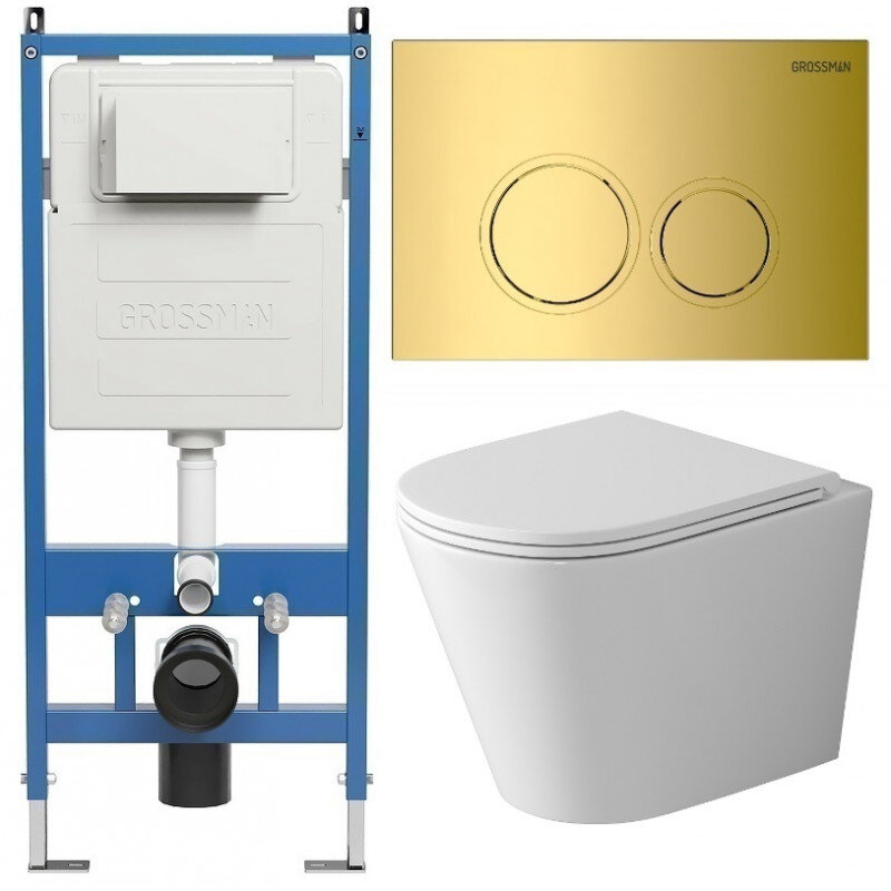 Изображение товара Безободковый подвесной унитаз Grossman Galaxy 97.4478SQ с инсталляцией и смывом торнадо