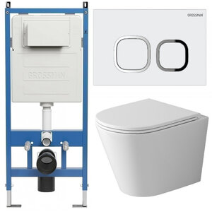 Изображение товара Комплект Grossman Cosmo 97.4478SQ.02.000, инсталляция 900.K31.01.000 с безободковым унитазом GR-4478SQ белый, смыв торнадо, сиденье микролифт, клавиша смыва белая глянцевая 700.K31.02.000.000