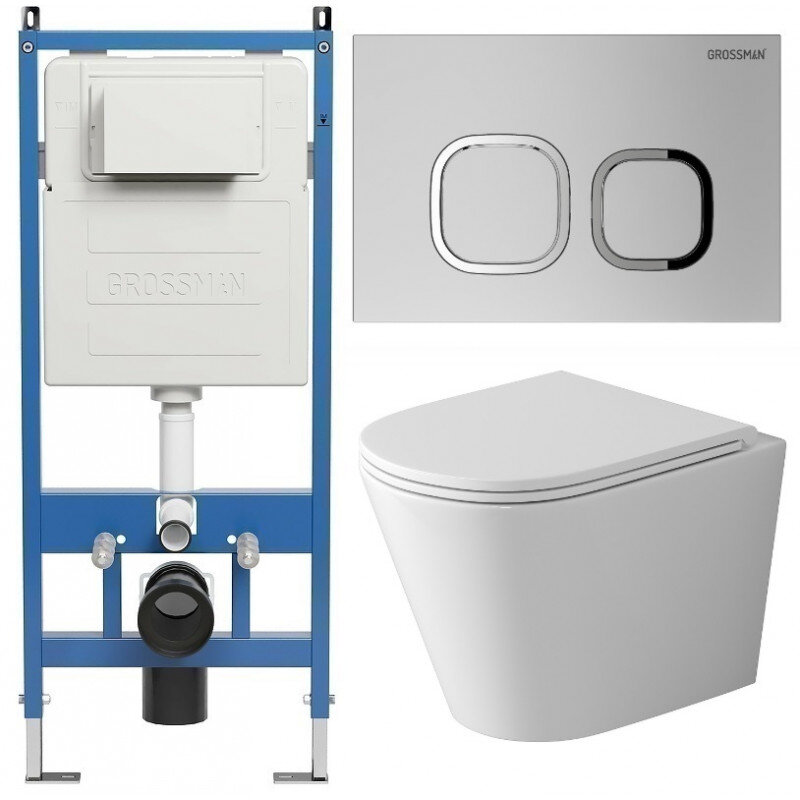 Изображение товара Комплект безободковый подвесной унитаз Grossman Cosmo 97.4478SQ с инсталляцией торнадо
