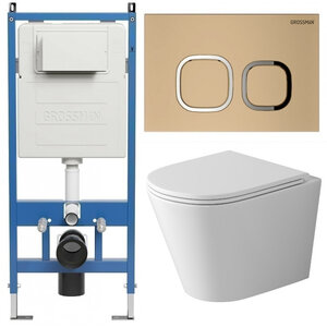 Изображение товара Комплект Grossman Cosmo 97.4478SQ.02.310, инсталляция 900.K31.01.000 с безободковым унитазом GR-4478SQ белый, смыв торнадо, сиденье микролифт, клавиша смыва золото матовое 700.K31.02.310.310