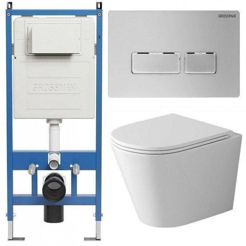 Изображение товара Подвесной безободковый унитаз Grossman Pragma 97.4478SQ с инсталляцией Торнадо