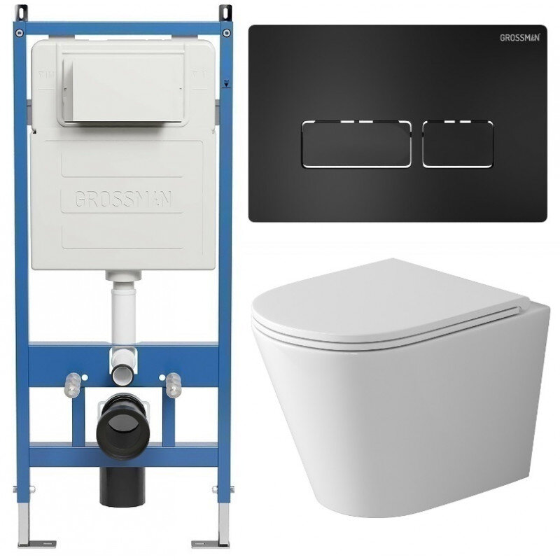 Изображение товара Подвесной безободковый унитаз Grossman Pragma 97.4478SQ, инсталляция, белый, торнадо, микролифт