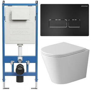 Изображение товара Комплект Grossman Pragma 97.4478SQ.03.210, инсталляция 900.K31.01.000 с безободковым унитазом GR-4478SQ белый, смыв торнадо, сиденье микролифт, клавиша смыва черная матовая 700.K31.03.210.210