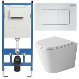 Изображение товара Комплект Grossman Classic 97.4478SQ.04.01M, инсталляция 900.K31.01.000 с безободковым унитазом GR-4478SQ белый, смыв торнадо, сиденье микролифт, клавиша смыва белая матовая 700.K31.04.01M.01M