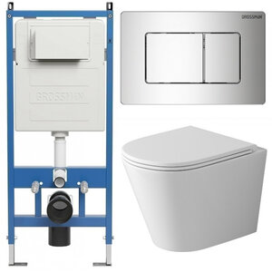 Изображение товара Комплект Grossman Classic 97.4478SQ.04.10M, инсталляция 900.K31.01.000 с безободковым унитазом GR-4478SQ белый, смыв торнадо, сиденье микролифт, клавиша смыва хром глянцевый 700.K31.04.10M.10M 