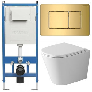 Изображение товара Комплект Grossman Classic 97.4478SQ.04.30M, инсталляция 900.K31.01.000 с безободковым унитазом GR-4478SQ белый, смыв торнадо, сиденье микролифт, клавиша смыва золото глянцевое 700.K31.04.30M.30M
