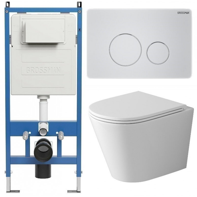 Изображение товара Комплект Grossman Style с безободковым унитазом и инсталляцией