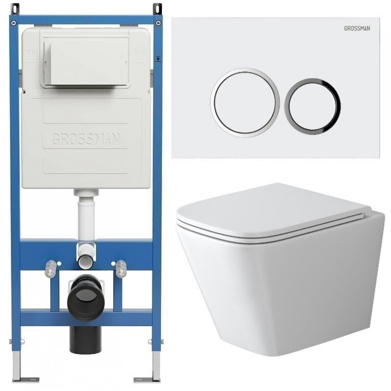 Изображение товара Комплект подвесной унитаз безободковый Grossman Galaxy 97.4479SQ с инсталляцией