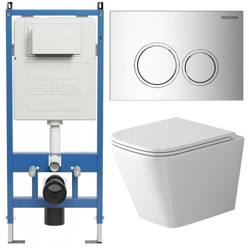 Изображение товара Комплект Grossman Galaxy 97.4479SQ унитаз инсталляция безободковый торнадо белый