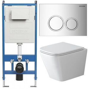 Изображение товара Комплект Grossman Galaxy 97.4479SQ.01.100, инсталляция 900.K31.01.000 с безободковым унитазом GR-4479SQ белый, смыв торнадо, сиденье микролифт, клавиша смыва хром глянцевый 700.K31.01.100.100