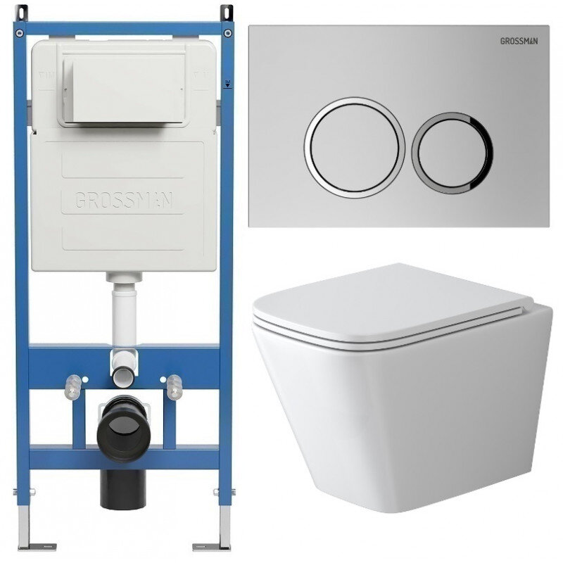 Изображение товара Подвесной безободковый унитаз Grossman Galaxy 97.4479SQ с инсталляцией и сиденьем