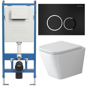 Изображение товара Комплект Grossman Galaxy 97.4479SQ.01.210, инсталляция 900.K31.01.000 с безободковым унитазом GR-4479SQ белый, смыв торнадо, сиденье микролифт, клавиша смыва черная матовая 700.K31.01.210.210