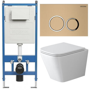 Изображение товара Комплект Grossman Galaxy 97.4479SQ.01.310, инсталляция 900.K31.01.000 с безободковым унитазом GR-4479SQ белый, смыв торнадо, сиденье микролифт, клавиша смыва золото матовое 700.K31.01.310.310
