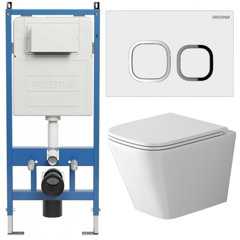 Изображение товара Подвесной безободковый унитаз Grossman Cosmo 97.4479SQ с инсталляцией и микролифтом