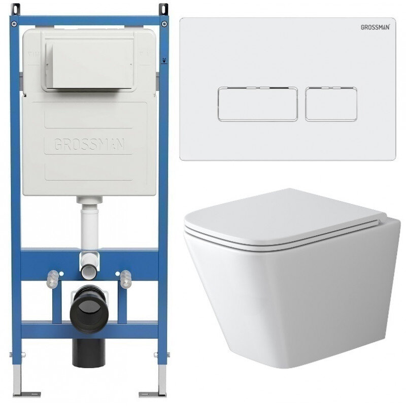 Изображение товара Подвесной унитаз безободковый Grossman Pragma GR-4479SQ с инсталляцией и системой торнадо