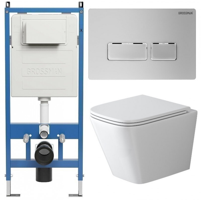 Изображение товара Комплект Grossman Pragma с инсталляцией и безободковым унитазом