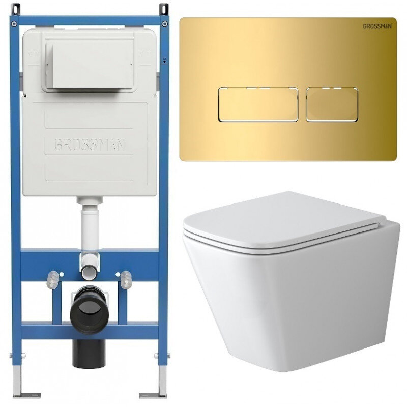 Изображение товара Комплект Grossman Pragma 97.4479SQ подвесной унитаз с инсталляцией и крышкой с микролифтом