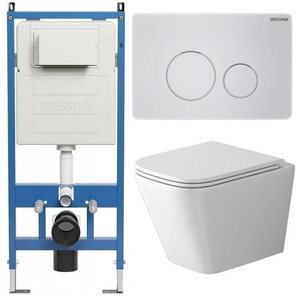 Изображение товара Комплект Grossman Style 97.4479SQ.05.01M, инсталляция 900.K31.01.000 с безободковым унитазом GR-4479SQ белый, смыв торнадо, сиденье микролифт, клавиша смыва белая матовая 700.K31.05.01M.01M