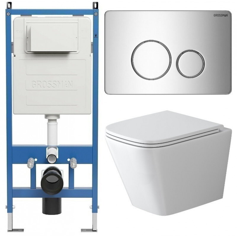 Изображение товара Подвесной безободковый унитаз Grossman Style 97.4479SQ с инсталляцией и системой торнадо