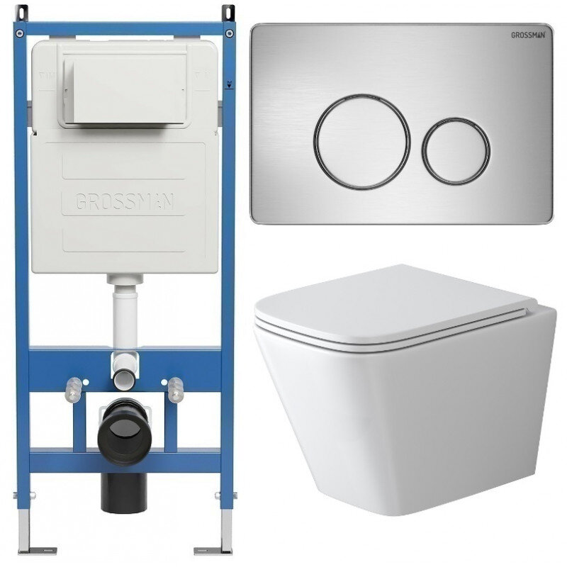 Изображение товара Подвесной унитаз безободковый Grossman Style 97.4479SQ с инсталляцией и сиденьем микролифт