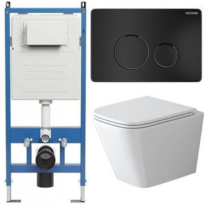 Изображение товара Комплект Grossman Style 97.4479SQ.05.21M, инсталляция 900.K31.01.000 с безободковым унитазом GR-4479SQ белый, смыв торнадо, сиденье микролифт, клавиша смыва черная матовая 700.K31.05.21M.21M
