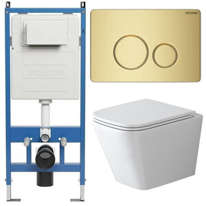 Изображение товара Комплект подвесной унитаз Grossman Style 97.4479SQ.05.32M с инсталляцией и системой Торнадо белый