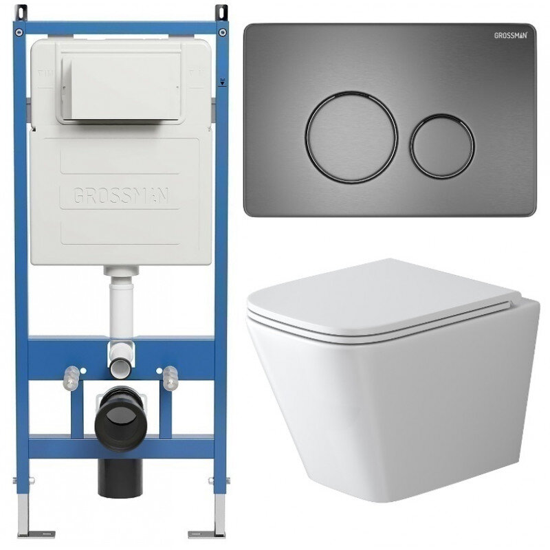 Изображение товара Комплект Grossman Style 97.4479SQ.05.42M безободковый подвесной унитаз с инсталляцией