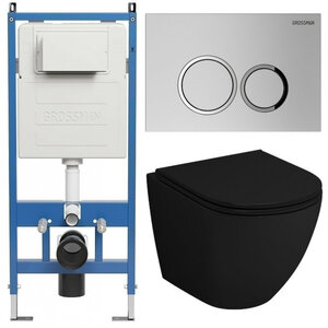 Изображение товара Комплект Grossman Galaxy 97.4455BMSQ.01.110, инсталляция 900.K31.01.000 с безободковым унитазом GR-4455BMSQ черный матовый, смыв торнадо, сиденье микролифт, клавиша смыва хром матовый 700.K31.01.110.110