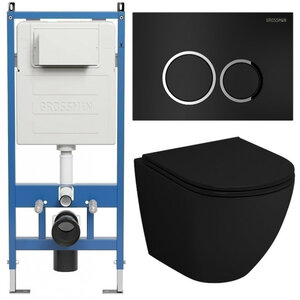 Изображение товара Комплект Grossman Galaxy 97.4455BMSQ.01.210, инсталляция 900.K31.01.000 с безободковым унитазом GR-4455BMSQ черный матовый, смыв торнадо, сиденье микролифт, клавиша смыва черная матовая 700.K31.01.210.210