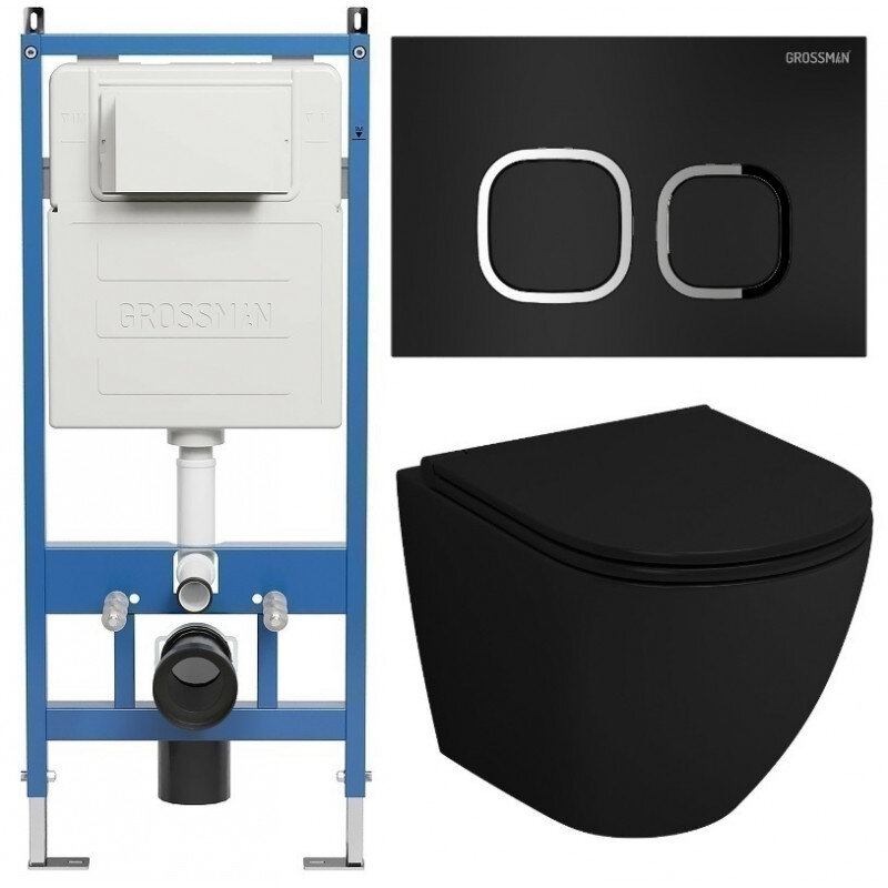 Изображение товара Комплект двухрежимный подвесной унитаз Grossman Cosmo черный матовый