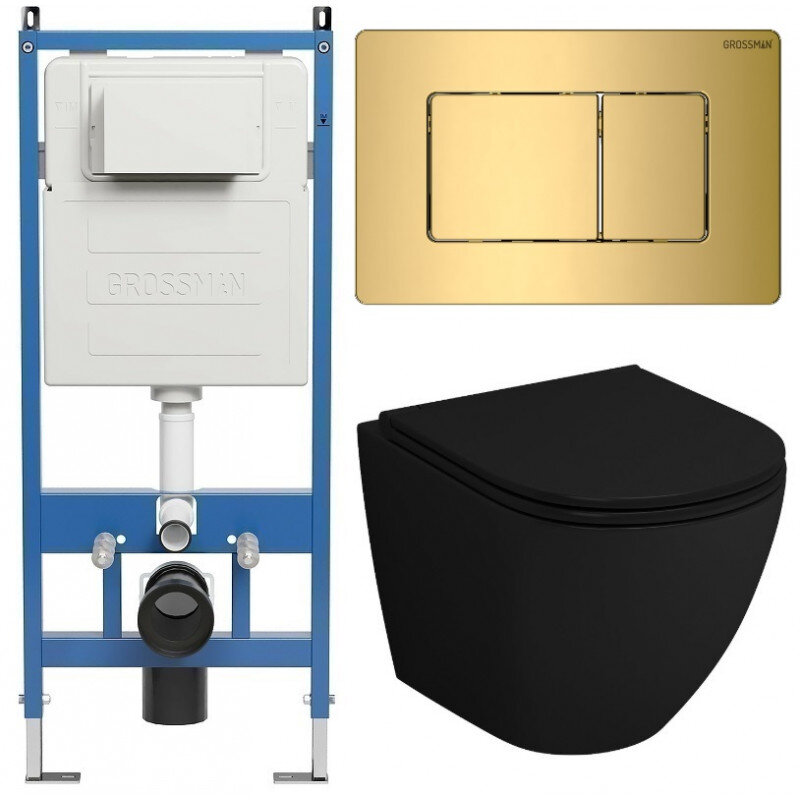Изображение товара Комплект Grossman Classic 97.4455BMSQ.04.30M безободковый подвесной унитаз с инсталляцией и микроли