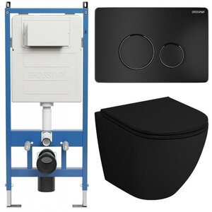 Изображение товара Комплект Grossman Style 97.4455BMSQ.05.21M, инсталляция 900.K31.01.000 с безободковым унитазом GR-4455BMSQ черный матовый, смыв торнадо, сиденье микролифт, клавиша смыва черная матовая 700.K31.05.21M.21M