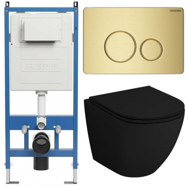 Изображение товара Подвесной унитаз Grossman Style 97.4455BMSQ.05.32M с инсталляцией черный матовый