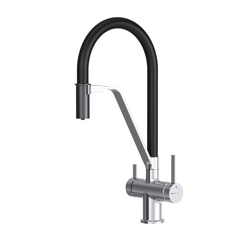 Изображение товара Смеситель Am.Pm Func F8F07802, для кухонной мойки, гибкий излив, с каналом питьевой воды, хром/черный