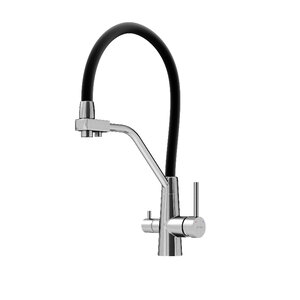 Изображение товара Смеситель для кухонной мойки Sancos Nolia SC12003SS, с подключением к фильтру, с гибким изливом, цвет нержавеющая сталь/черный
