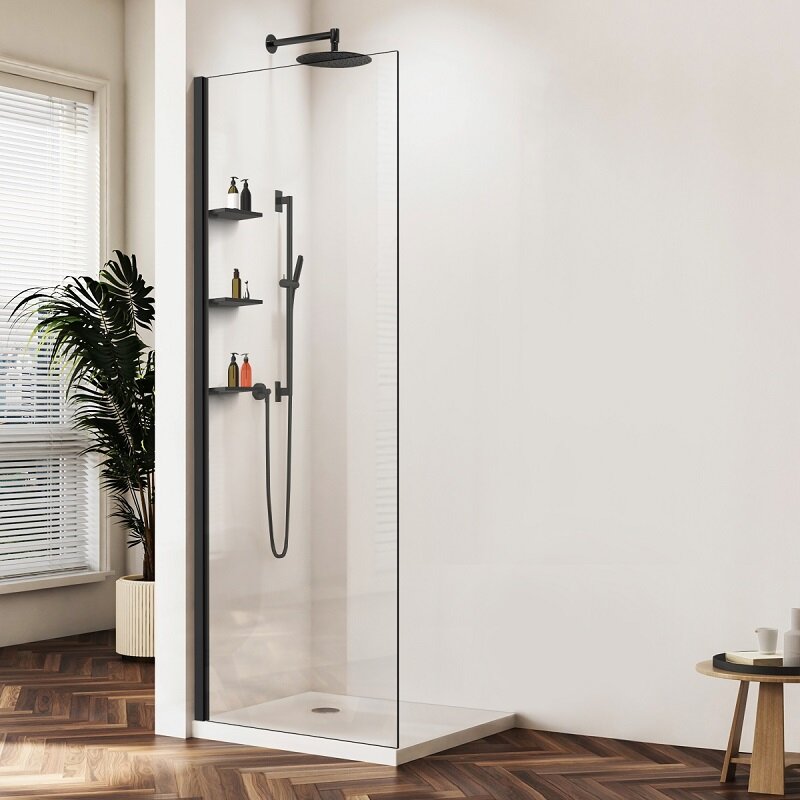Изображение товара Душевая стенка Vincea Walk-In VSW-1HWS900CLB, 90 см со свободным входом, стекло прозрачное, профиль черный матовый Изображение товара Душевая стенка Vincea Walk-In VSW-1HWS900CLB, 90 см со свободным входом, стекло прозрачное, профиль черный матовый