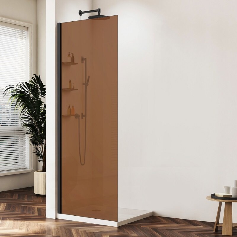 Изображение товара Душевая стенка Vincea Walk-In 90 см янтарное стекло черный матовый профиль Изображение товара Душевая стенка Vincea Walk-In 90 см янтарное стекло черный матовый профиль