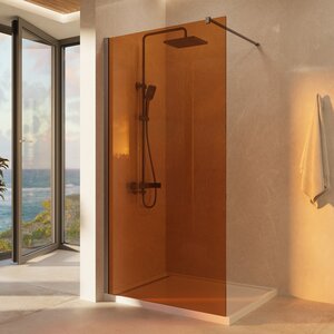 Изображение товара Душевая стенка Vincea Walk-In VSW-1H900GSGM, 90 см со свободным входом, стекло янтарь, профиль вороненая сталь