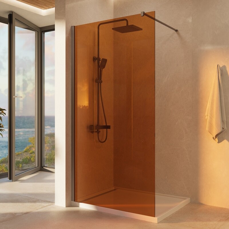 Изображение товара Душевая стенка Vincea Walk-In VSW-1H100GSGM 100 см янтарь алюминий сталь