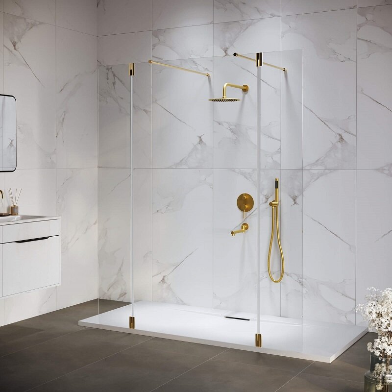Изображение товара Душевой уголок RGW Walk In WA-052Gb 120x120 см с прозрачным стеклом и золотым профилем