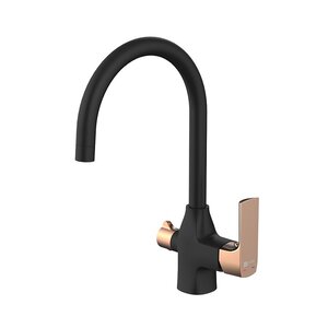 Изображение товара Смеситель для кухонной мойки Lemark Ursus LM7261BLR с подключением к фильтру черный матовый и золот