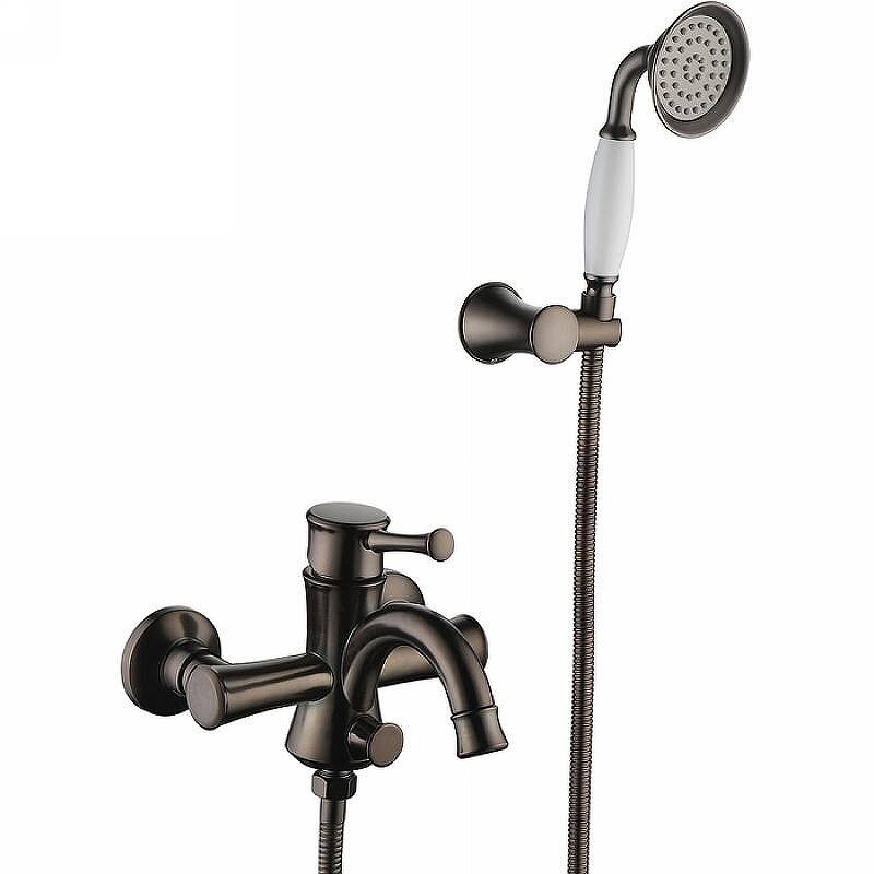 Изображение товара Стильный смеситель для ванны и душа Lemark Peretto LM6302RB с душевым гарнитуром черный кофе