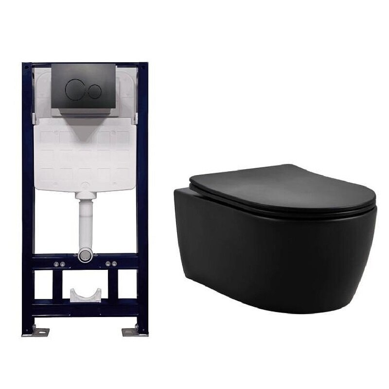Изображение товара Комплект унитаз безободковый подвесной с системой Торнадо черный матовый