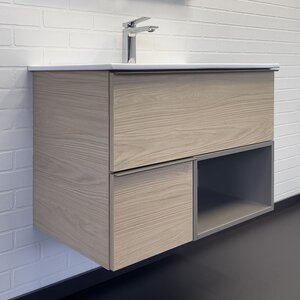 Изображение товара Тумба с раковиной Comfortу Тургояк 00-00020597, 75 см, подвесная, цвет дуб светлый