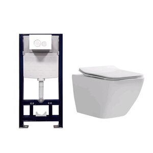 Изображение товара Комплект Splendy ST3011TPRW/818B Set, инсталляция с безободковым унитазом, сиденье микролифт, клавиша смыва белый глянцевый