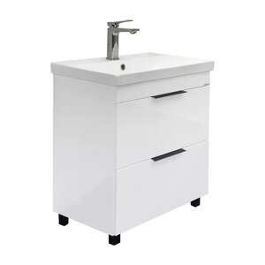 Изображение товара Тумба с раковиной Comforty Кама 00-00018648, 60 см, напольная, цвет белый глянец
