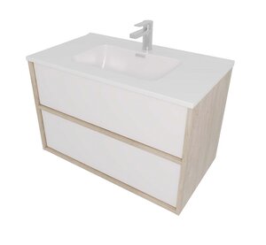 Изображение товара Тумба с раковиной Aquatek Либра AQ66080-DO-MW, 80 см, подвесная, белый матовый/дерево