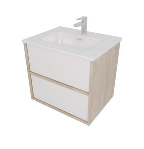 Изображение товара Тумба с раковиной Aquatek Либра AQ66060-DO-MW, 60 см, подвесная, белый матовый/дерево