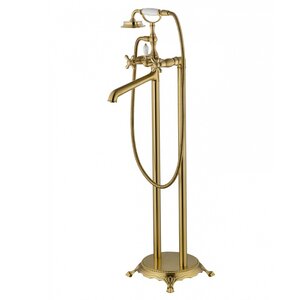 Изображение товара Смеситель для ванны и душа Wonzon & Woghand Retro WW-88649020-BG, напольный, с душевым гарнитуром, золото брашированное