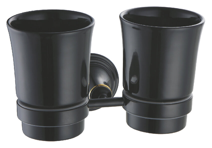 Изображение товара Стакан Fixsen Luksor FX-71607B двойной настенный черный золото для ванной